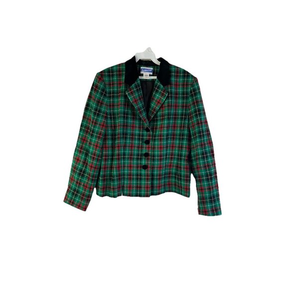 Vintage 90s Pendleton Wool Plaid Velour Collar Blazer Jacket Holiday - Picture 1 of 8